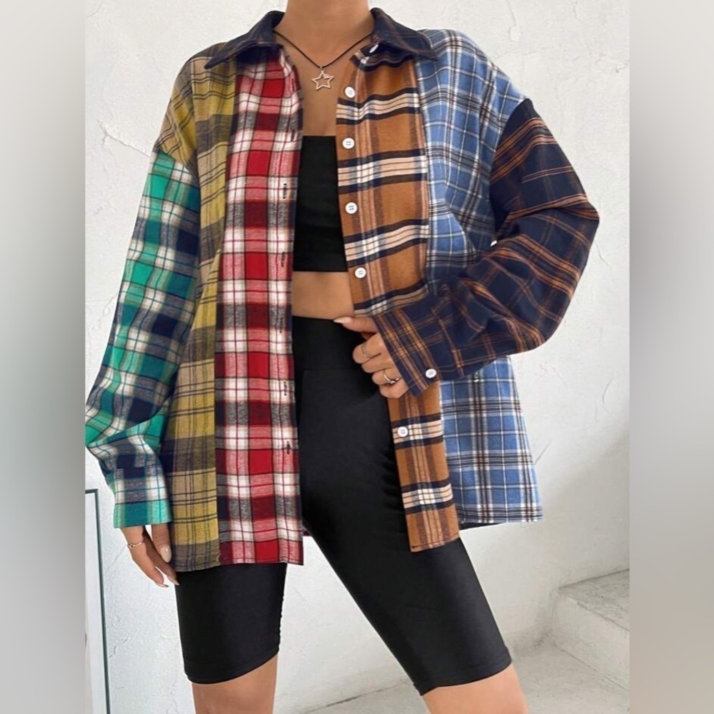 Plaid colorful long sleeve T-shirt size medium/small/large - Picture 5 of 5